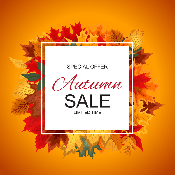 Abstract Vector Illustration Autumn Sale Background with Falling Autumn Leaves. EPS10